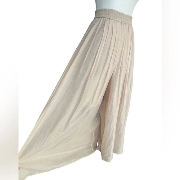 Marella monochrome wide leg cropped skirt pants lightweight sand color